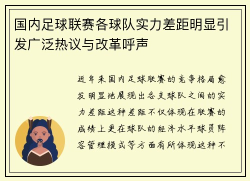 国内足球联赛各球队实力差距明显引发广泛热议与改革呼声