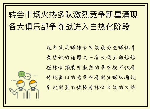 转会市场火热多队激烈竞争新星涌现各大俱乐部争夺战进入白热化阶段